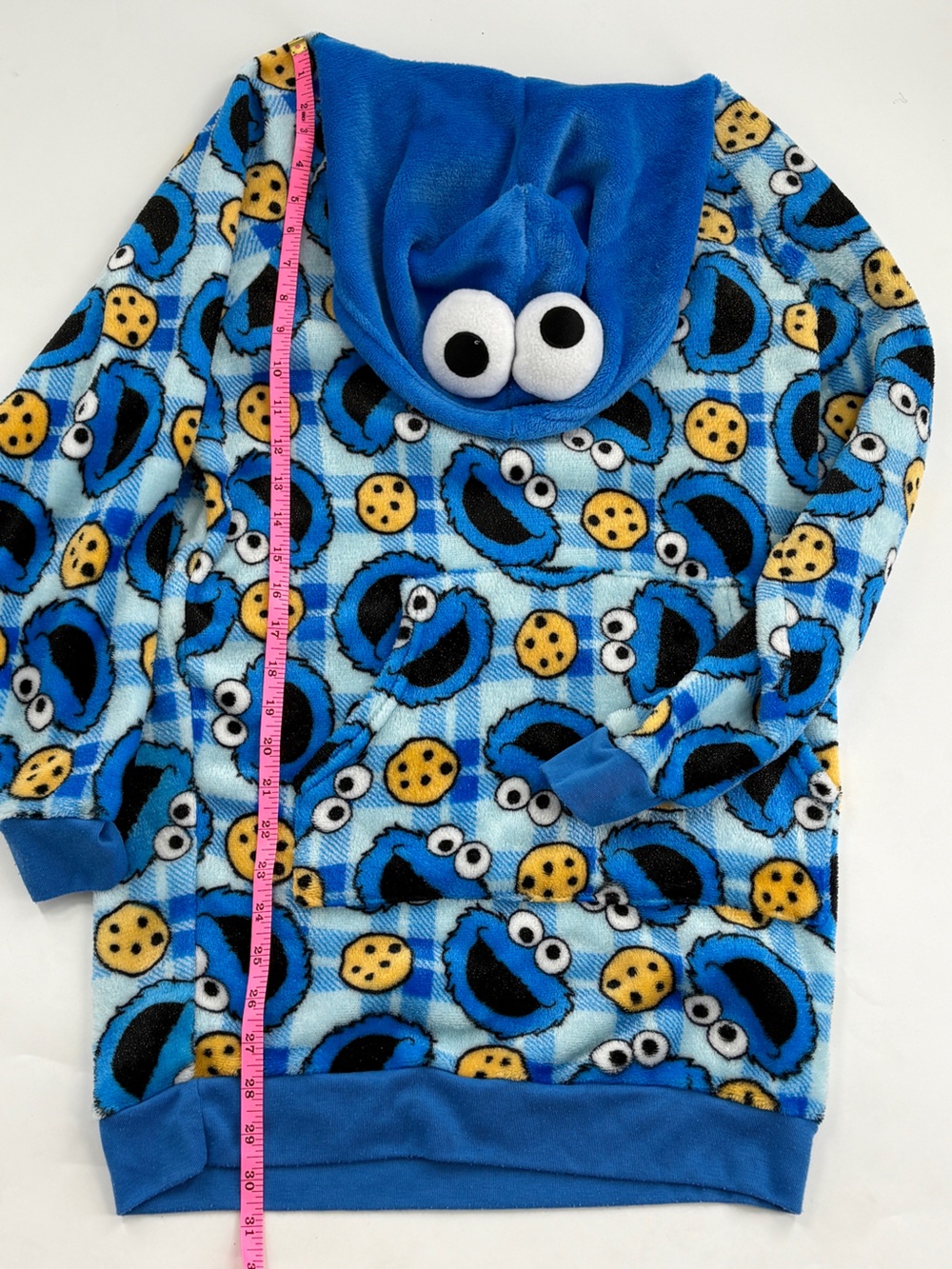 Sesame Street Cookie Monster Blue Fleece oversized Hoodie with Hood Eyes - Picture 2 of 7